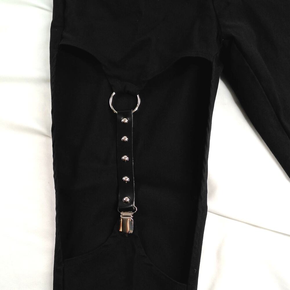 Black Gothic Punk Skinny Pants O-Ring Stud Strap Women’s Size M US 6